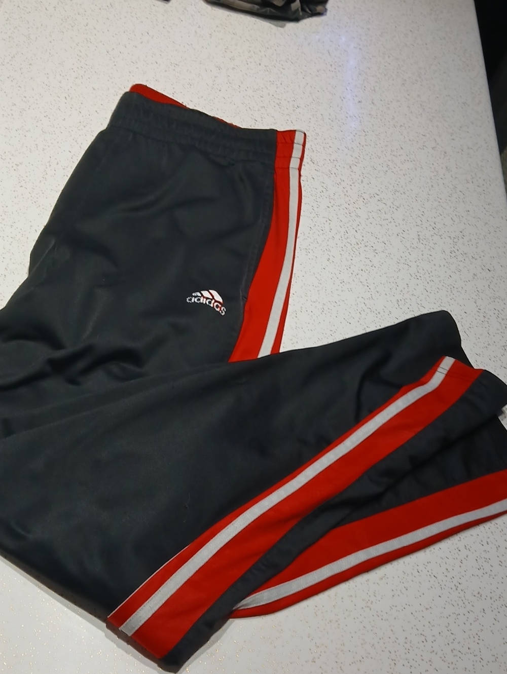 adidas Black Basketball Sweatpants with Red and White Side Stripes